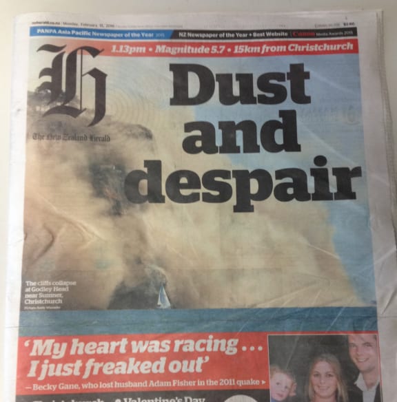 photo of The New Zealand Herald's dramatic front page with Andy Winneke's picture