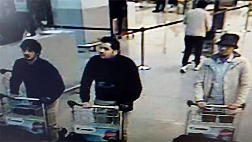 The suspects caught on camera at Zaventem airport.