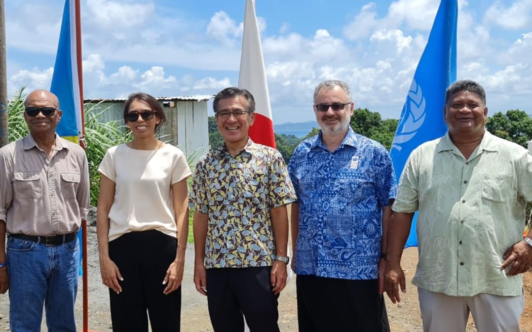 (L-R) Minister Charles Obichang, Palau Ambassador to the UN Ilana Seid, Japan Ambassador Akira Karasawa, UN Representative Levan Boudze, Minister Of State Gustav Aitaro