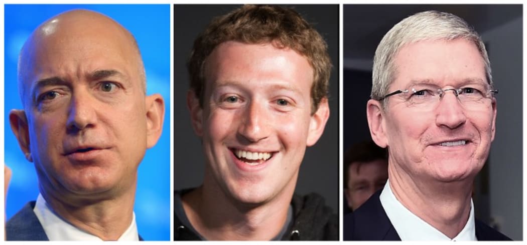 Amazon founder and CEO Jeff Bezos, Facebook CEO Mark Zuckerberg and Apple CEO Tim Cook.