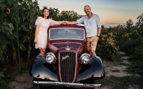 Deanne and Phillip Crowder on their sunflower farm.