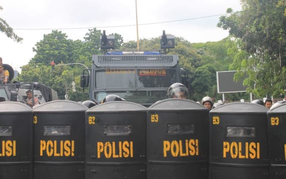 Indonesian police at a demonstration in the Papuan region.