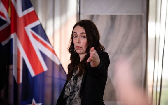Jacinda Ardern speaking at the Traffic Light System announcement