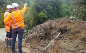 Crews work on repairing damage from landslips on the West Coast.