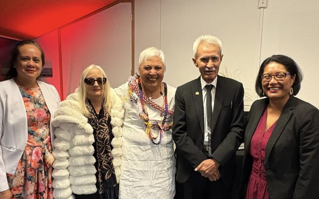 An event celebrating Lumanuvao's doctorate honour. L-R, Juliana Faataualofa Lafaialii – Samoa's Deputy Head of Mission/Counsellor to NZ, Philippa Toleafoa, Luamanuvao Dame Winnie Laban PhD, His Excellency Afamasaga Faamatalaupu Toleafoa Samoa's High Commissioner to NZ and Labour MP Pesetatamalelagi Barbara Edmonds
