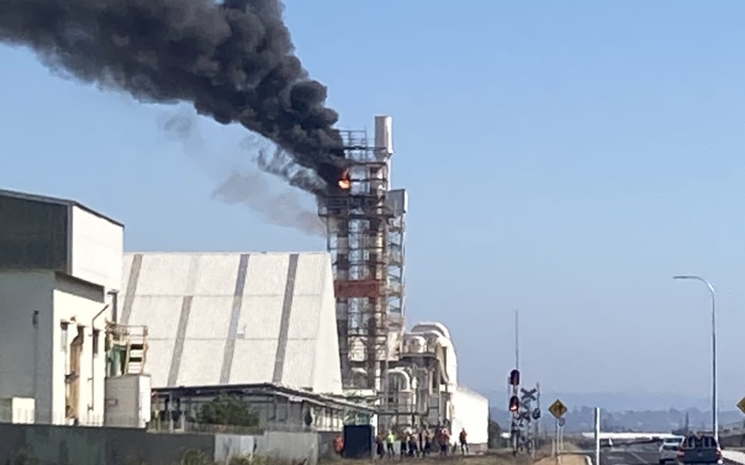 Flames were visible in one of the stacks at Ravensdown on Wednesday morning.