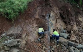 Water Authority engineers carry out repair works on the damaged pipeline.