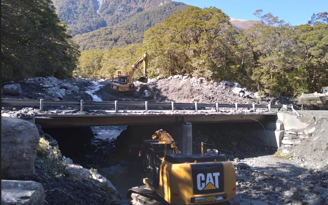 A restricted work space at Muddy Creek for excavators, loaders, trucks.
