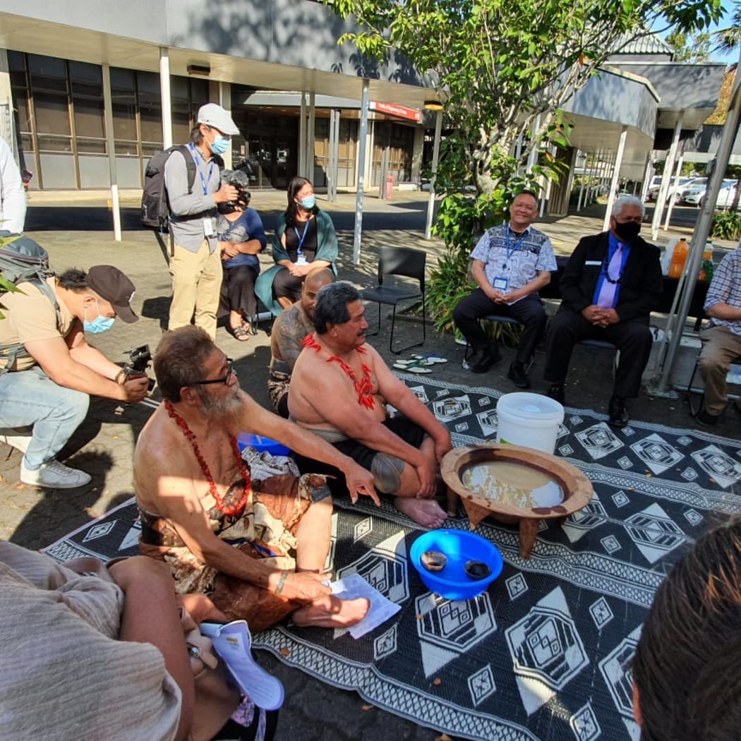The minister is welcomed with an ava ceremony at the Otara Vaccination Centre