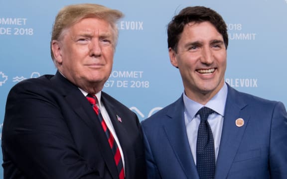 US President Donald Trump and Canadian Prime Minister Justin Trudeau during a meeting in June.