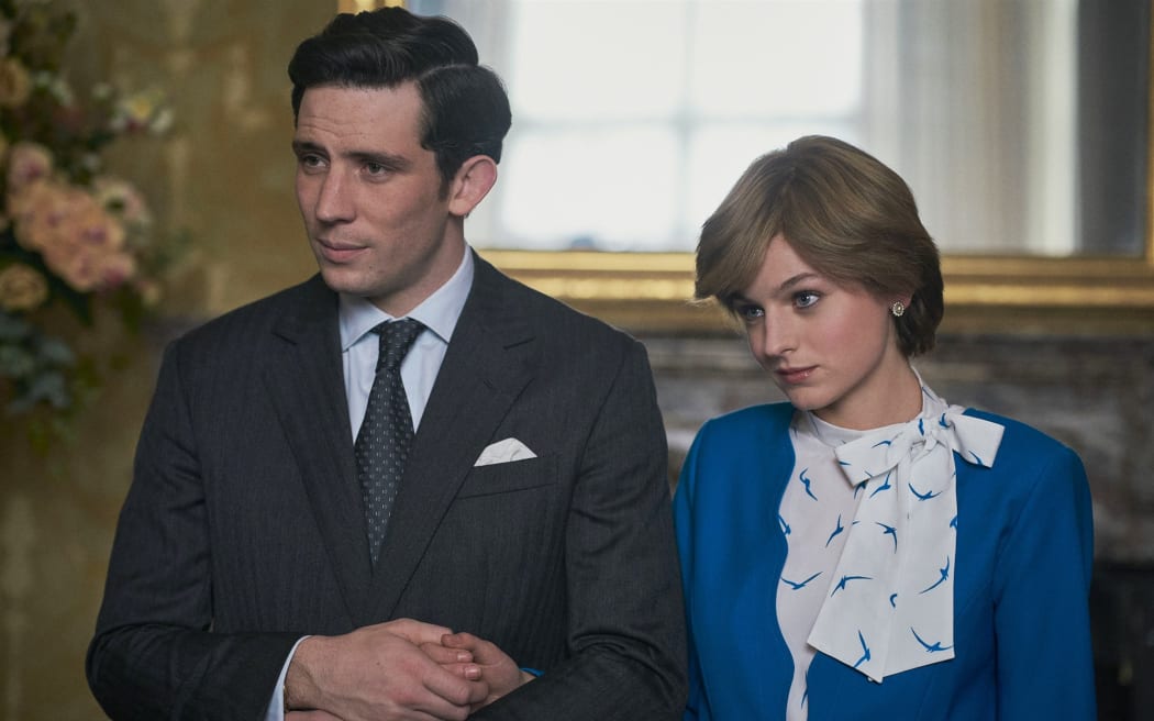 Emma Corrin as Princess Diana and Josh O'Connor as Prince Charles in Season 4 of The Crown