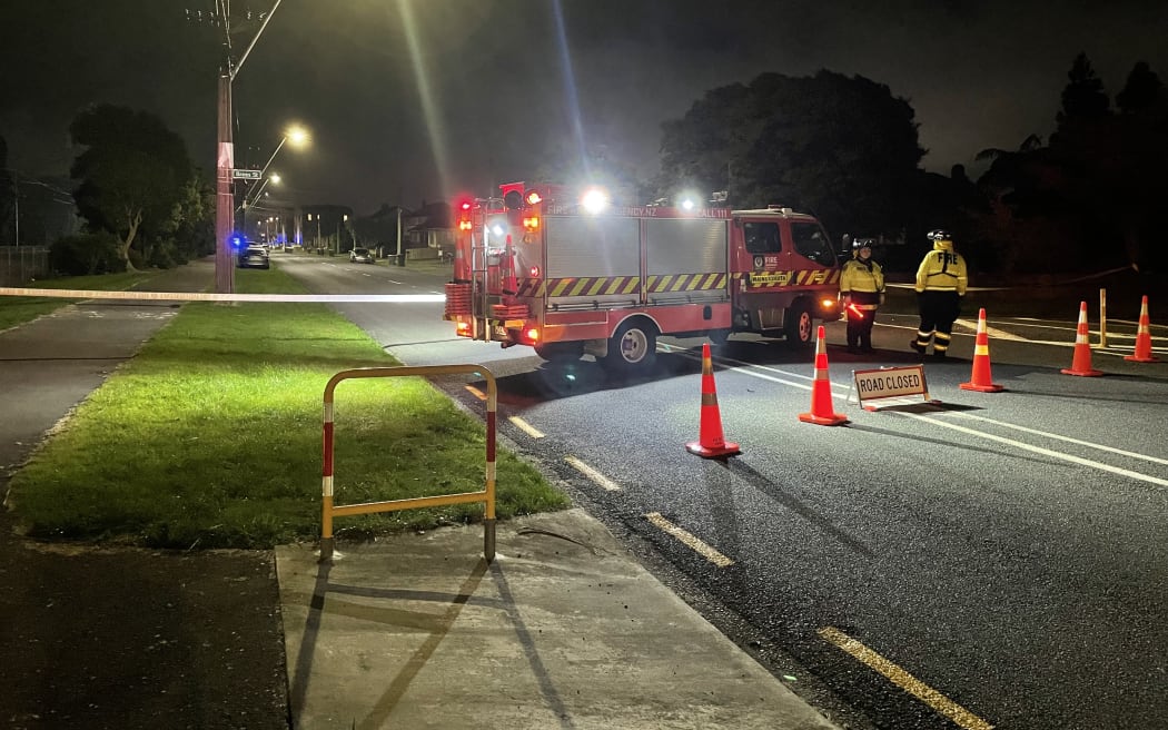 The scene where four vehicles - including three police cars - were rammed.
