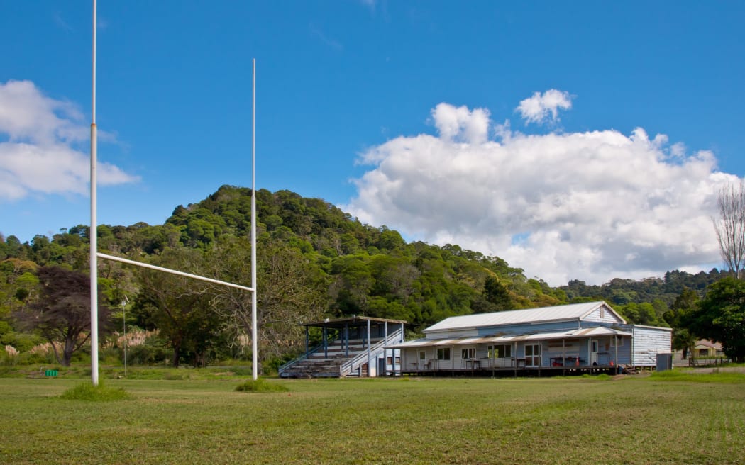 A rugby club and field in Kohukohu, Northland, New Zealand.