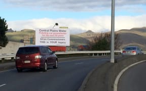 The billboard Angus Robson erected in Christchurch protesting the Central Plains Water irrigation scheme