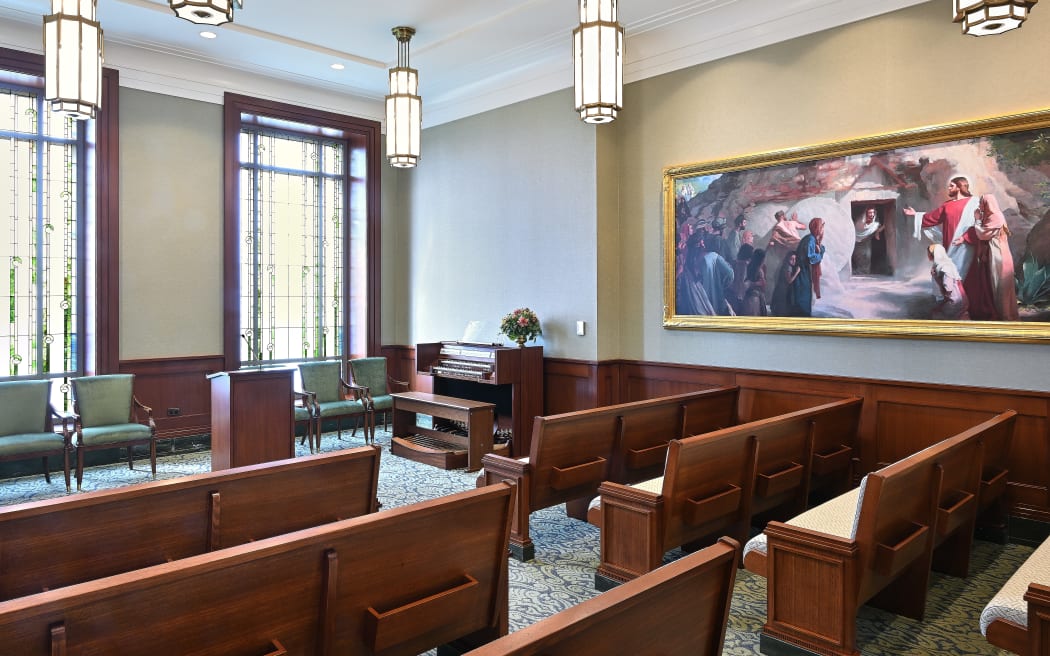 Artwork features prominently in a chapel within the temple