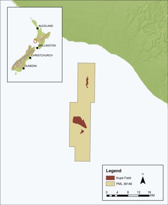 A map of the Kupe oil and gas field.