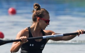 Lisa Carrington competes in the Women's Kayak Single (K1) 500m event at the Lagoa Stadium during the Rio 2016 Olympic Games in Rio de Janeiro on August 17, 2016.