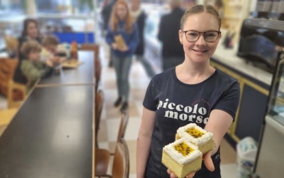 Piccolo Morso co-owner Julia Kaur-Randhawa with some of her award-winning custard squares.