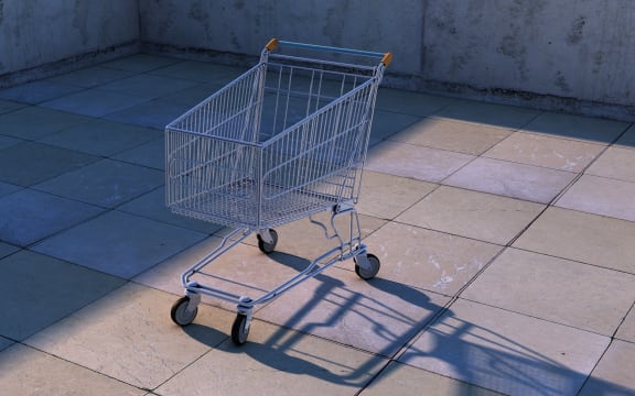an empty supermarket trolley
