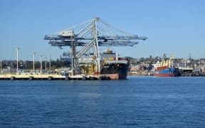 AUCKLAND - JULY 12 2018:Freight ship in Ports of Auckland. its New Zealands largest commercial port handling more than NZ$20 billion of goods per year