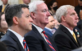 Former Assistant Attorney General for the Office of Legal Counsel Steven Engel (L), former Acting Attorney General Jeffrey A. Rosen (C) and former Acting Deputy Attorney General Richard Donoghue (R) testify during the fifth hearing by the House Select Committee to Investigate the January 6th Attack on the US Capitol in the Cannon House Office Building in Washington, DC, on June 23, 2022. (Photo by MANDEL NGAN / AFP)