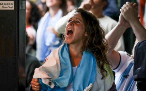 Argentina fans celebrate FIFA World Cup win at Dux Central in Christchurch.