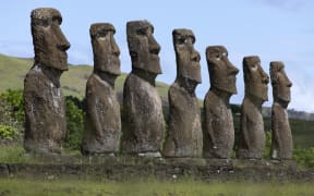 Ahu Akivi, where 7 moai stand in the center of the island, at Rapa Nui, Easter Island.