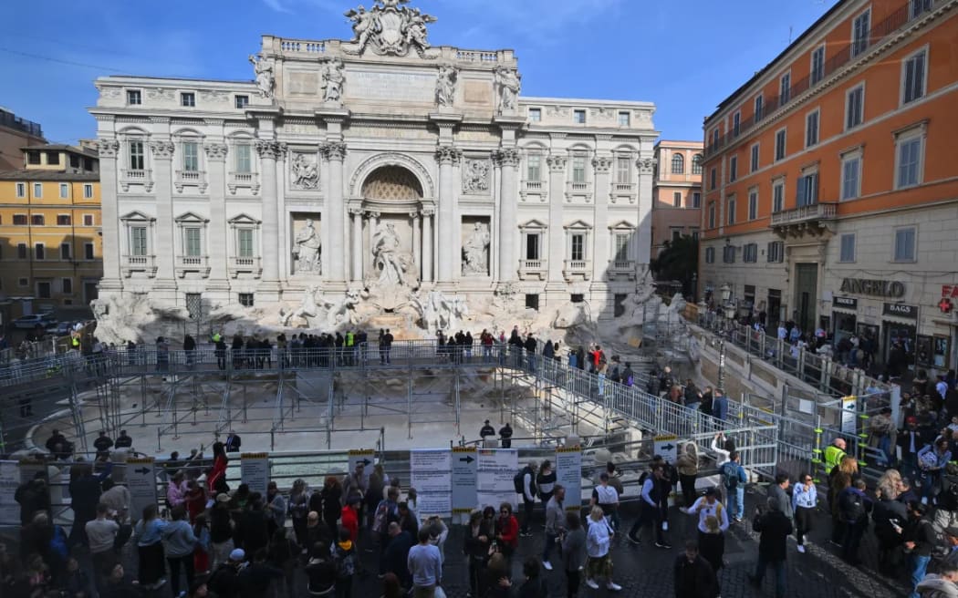 Rome's Trevi Fountain is seen during the opening of the temporary public walkway, November 2024.