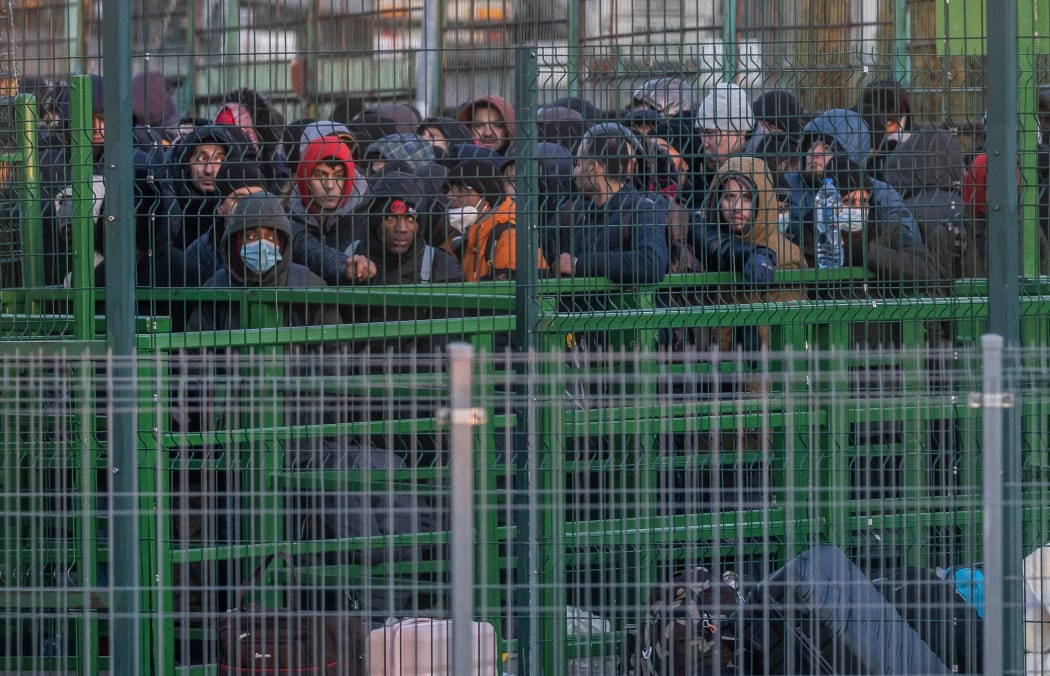 Refugees from Ukraine line up to get in to Poland on border crossing in Medyka, in eastern Poland on 28 February.