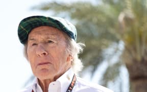 Jackie Stewart before first practice ahead of the Formula 1 Bahrain Grand Prix at Sakhir Circuit in Sakhir, Bahrain on February 29, 2024. (Photo by Jakub Porzycki/NurPhoto) (Photo by Jakub Porzycki / NurPhoto / NurPhoto via AFP)