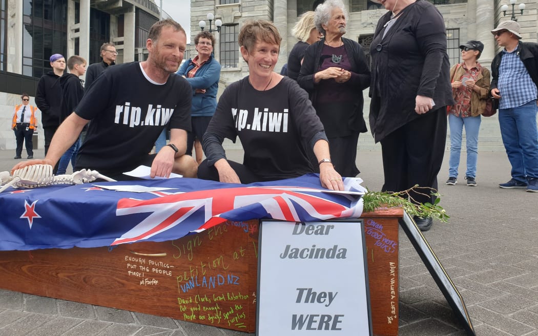 Julian and Camilla Cox cycled from Dunedin to Wellington. Pictured outside Parliament.