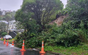 A slip near the corner of Caprera Street in Melrose, Wellington on 13 February, 2022.