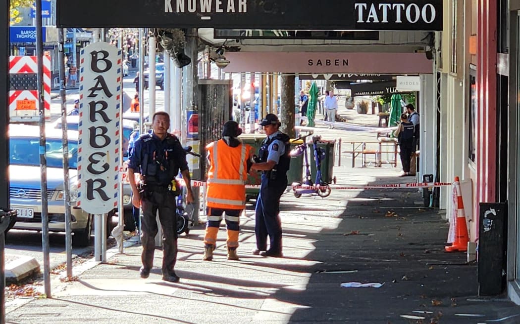 A cordon remains at the scene of a fatal shooting in Ponsonby on 5 May 2024.