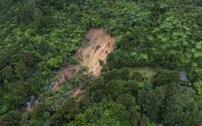 A huge landslip in the Waitākere water catchment during the Auckland floods. 29 January, 2023