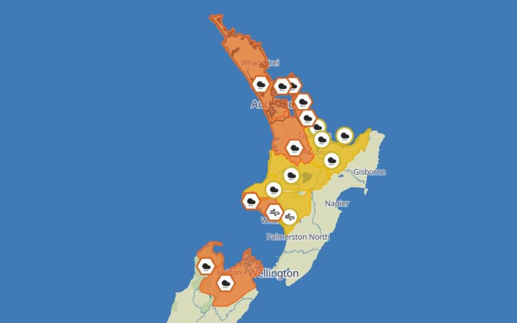 MetService weather watches and warnings in place on Thursday.