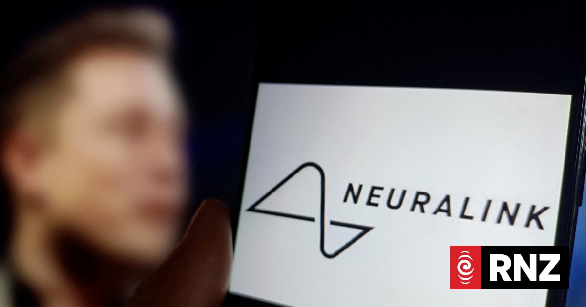 An illustration of Neuralink is being displayed in Suqian, Jiangsu Province, China, on January 30, 2024. Musk is announcing