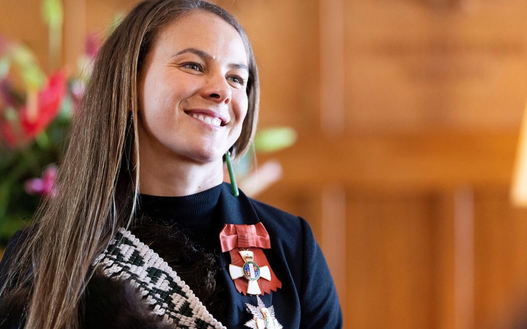 Dame Lisa Carrington after receiving her Dame Companion of New Zealand Order of Merit for services to Canoe racing at Government House in Wellington.