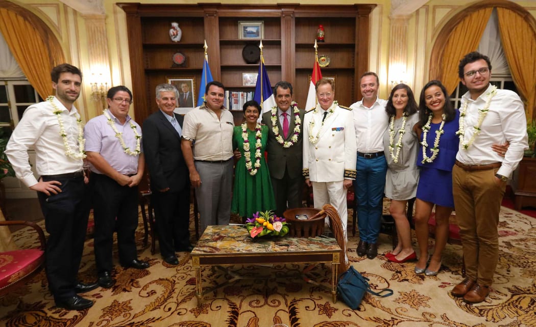 French overseas minister Ericka Bareigts (centre) during a visit to French Polynesia.