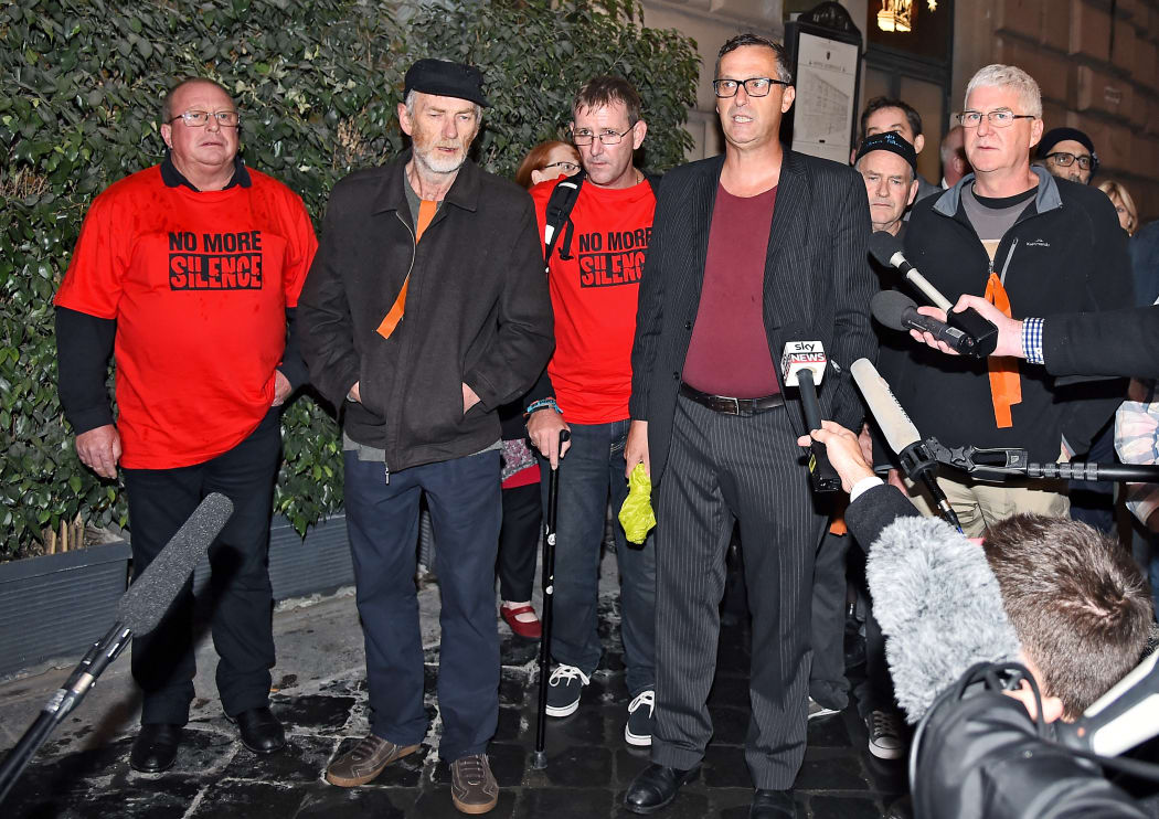 Survivors of abuse by Catholic clergy in Australia as they arrive at Quirinale hotel in Rome to hear evidence from Cardinal Pell.