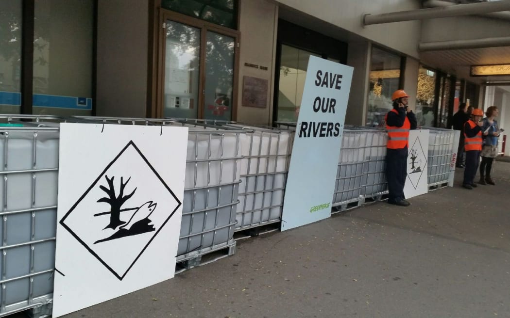 Greenpeace was protesting over the Ruataniwha water storage project in Hawkes Bay.
