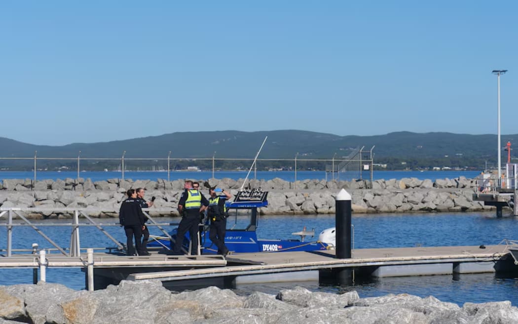 Australian police at the scene to investigate a fatal shark attack at Michaelmas Island, near Albany, on Western Australia’s southern coast.