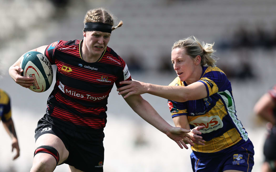 Laura Bayfield of Canterbury and Kelly Brazier of Bay of Plenty during the Farrah Palmer Cup Round 7 match between Bay of Plenty and Canterbury at Rotorua International Stadium in Rotorua, New Zealand on Sunday September 22, 2024. Copyright photo: Aaron Gillions / www.photosport.nz