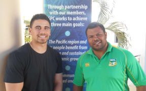 Ben Henry (left) and Dean Widder (right) at the NRL Pasifika Ambassadors workshop in New Caledonia.  Aug 2015