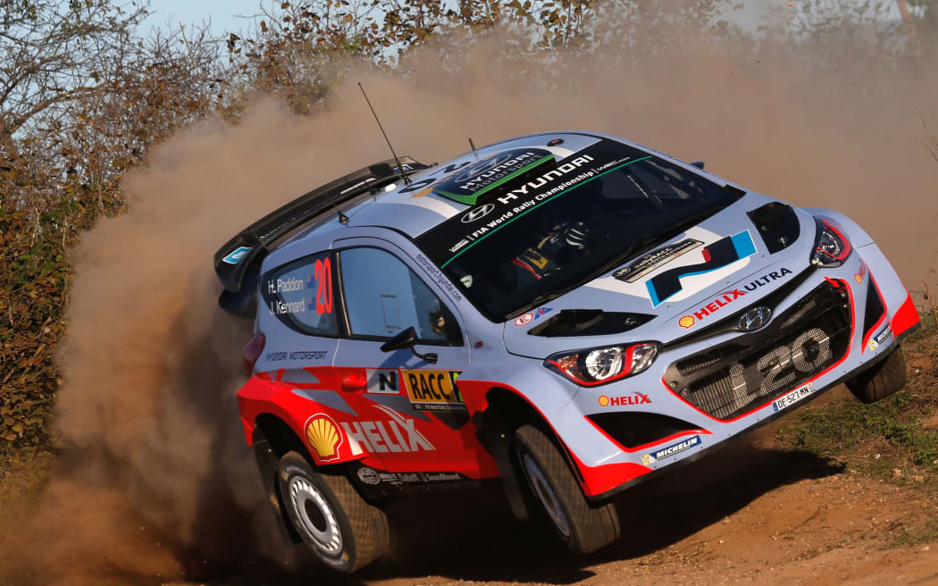 Hayden Paddon cornering in his Hyundai in Spain