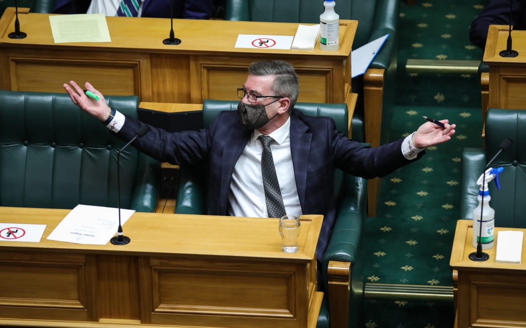 National MP Michael Woodhouse appealing to the Speaker during Question Time