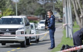 Police at the scene of a shooting in Titahi Bay, Porirua.