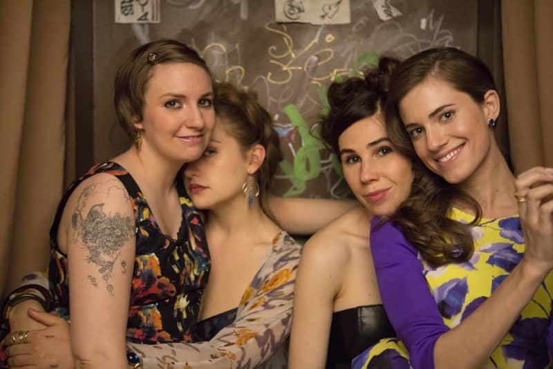 Lena Dunham, Jemima Kirke, Zosia Mamet, and Allison Williams in Girls (2012).