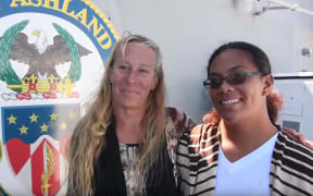 Jennifer Appel, (left), and Tasha Fuiava on the USS Ashland