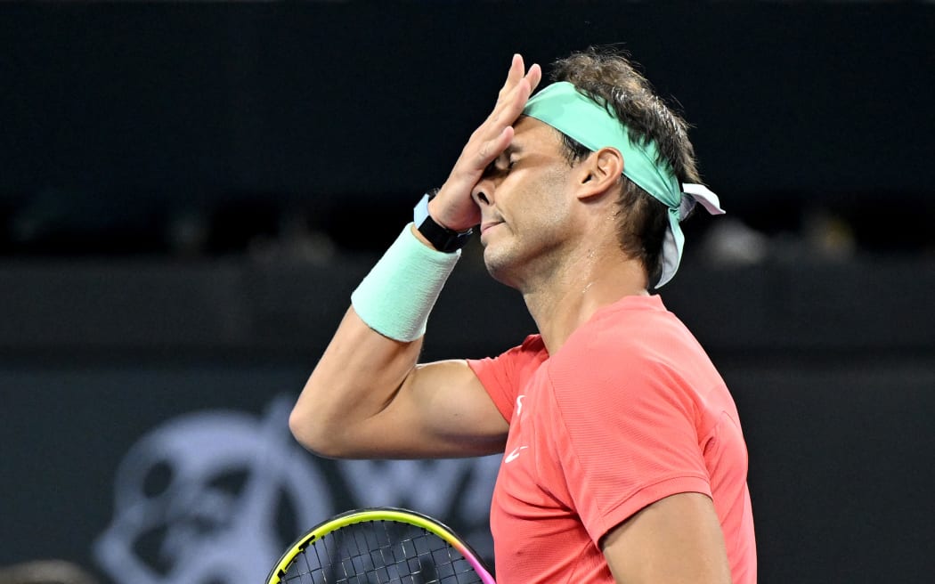 Rafael Nadal of Spain playing at the Brisbane International, 2024.