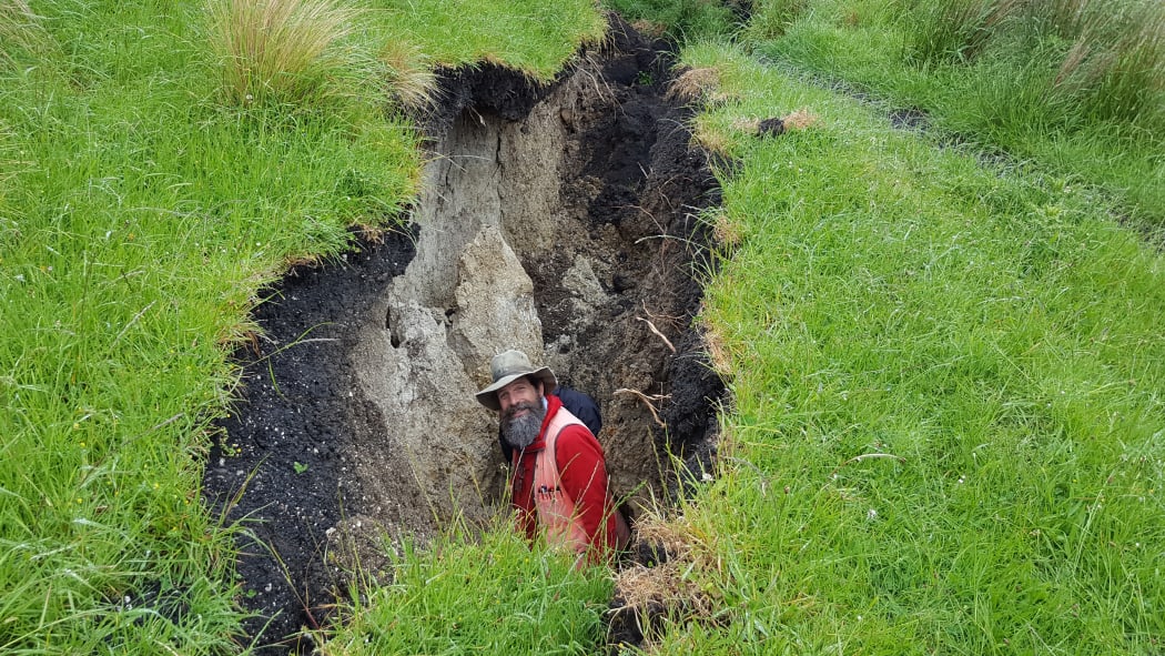 Russ Van Dissen in the Kēkerengū Fault line rupture.